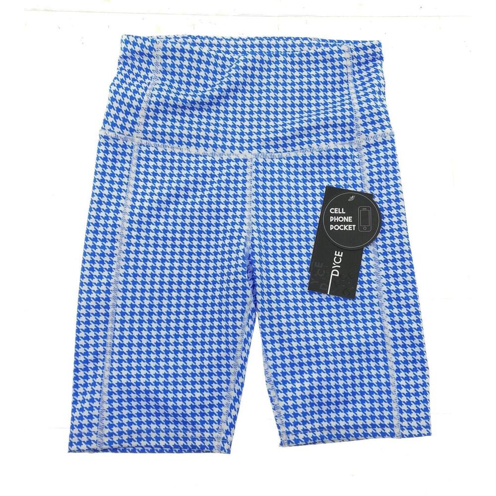Dyce Active Blue & White Houndstooth Biker Shorts - Women's Size Small - Trendy